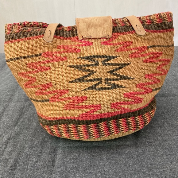 Vintage woven sisal market tote bucket bag. Jute, raffia - Picture 2 of 12